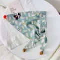 Kids polar bear print triangular scarf cute winter warm cotton linen baby bib neckerchief - Polar Bear Sky Blue