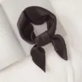 Black solid color silk square scarf detail, elegant neckerchief and hair accessory. - Black