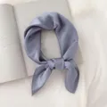 Solid color silk scarf small square scarf for women, elegant minimalist neckerchief or hairband. - Purple Grey