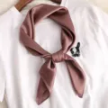 Solid color silk square scarf for women, elegant mauve neckerchief and stylish hair accessory. - Dusty Pink