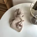 Kids winter warm knitted scarf solid color cute rabbit decoration soft cozy neck warmer - Beige