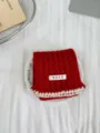 Kids cable knit winter scarf, cozy red warm neck warmer with cute white lace trim and logo tag. - Twist Border Red