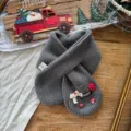 Kids dark grey knit neck warmer winter cute warm children short scarf with Christmas decor - Marl Grey