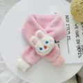 Kids winter plush cross scarf with cute white rabbit design, soft warm fluffy neck warmer. - Star Rabbit / Pink