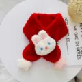 Kids red plush winter scarf with cute cartoon rabbit face and soft warm neck warmer design - Star Rabbit / Red