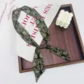 Vintage paisley floral long twilly scarf with beaded charm, elegant neckerchief for women. - Green Paisley