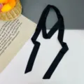 Solid color long thin silk scarf satin ribbon for bag handle hair styling and neckerchief. - Black