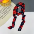 Lungo foulard di seta nastro moda elegante rosso blu rombi foulard chic accessorio versatile - Blocco Colore Rombo Rosso Nero