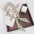 Chic green floral pearl detail long scarf neckerchief, vintage style decorative neck accessory. - Red Ball Green Base