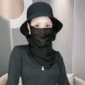 Sommer Sonnenschutz Gesichtsmaske und Hut Set, atmungsaktiver Nackenschutz für UV-Abwehr im Freien. - Schwarz