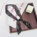 Retro floral printed long silk scarf necklace with bead charm, stylish neck tie accessory. - Blue Coffee Plaid