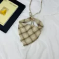 Korean style kids plaid triangular scarf, breathable vintage worn design, stylish baby headwear. - Grid Beige
