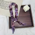 Retro floral beaded scarf necklace for women, fresh artistic long neckerchief accessory. - Purple Pink Floral Dark Purple
