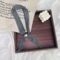 Black and white checkered twilly scarf with pearl detail chic neckerchief for women - Checkered