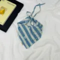 Kids blue striped triangle scarf toddler breathable trendy neck warmer spring headscarf - Blue White Stripe