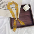 Vintage printed skinny scarf with pearl buckle elegant neckerchief multi-purpose hair band - Turmeric Block