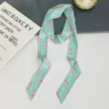Korean style spring summer thin decorative ribbon scarf mint green pink flamingo print neck wrap - Flamingo Aqua Green