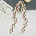 Korean style spring summer thin decorative silk scarf elegant hair ribbon neck wrap detail - Chain Beige