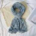 Women pleated gauze long scarf summer breathable blue grey elegant fashion neck wrap stylish - Three-Stripe Pleated Scarf / Gray Lake Blue
