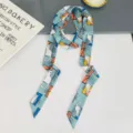 Korean style spring summer thin decorative ribbon cat print scarf versatile hair band neck wrap - Cat Blue