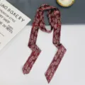 Korean style floral print twilly silk scarf for women, versatile neck ribbon and hairband. - Ears of Wheat Coffee