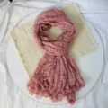 Elegant pleated cotton linen gauze scarf shawl for women, breathable summer long fashion neck wrap. - Three-Stripe Pleated Scarf / Dusty Pink