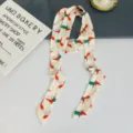 Korean style spring summer thin silk scarf versatile long decorative ribbon hair band neck wrap - Fox White