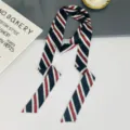 Korean style spring summer decorative ribbon scarf chic striped versatile hair band neck wrap - Striped Black White Red