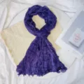 Detailed view of the purple wrinkled scarf, breathable fabric, exquisite texture and drape. - Three-Stripe Pleated Scarf / Violet
