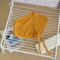 Korean hollow knitted tie triangle scarf for women kids spring thin wool headwrap breathable - Turmeric