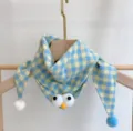Baby Fruehling Baumwolle Karo Schal mit niedlichen Cartoon Augen und Bommeln, Halswaermer. - Blau Gelb Großes Auge Karo Dreieckstuch