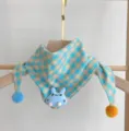 Cute baby cotton plaid scarf with plush rabbit and pom poms, autumn toddler neck bib. - Blue Orange Cute Rabbit Plaid Triangle Scarf