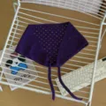 Korean style hollow knitted triangle scarf, stylish purple breathable tie-up kerchief. - Deep purple