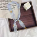 Vintage floral skinny scarf with pearl bead detail, elegant neckerchief for chic everyday wear. - Yellow Floral Light Blue Base