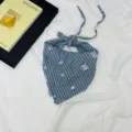 Kids Korean style striped triangular scarf, breathable and trendy fashion neck wrap for spring. - Fine Double Stripe Blue