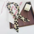 Leopard print skinny scarf with pearl ring retro chic necktie fashionable multiuse neckerchief - Leopard Print