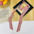Elegante sciarpa sottile rosa e verde nastro lungo foulard versatile per decorazione borsa - Rigato Rosa Bianco Verde