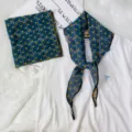 Korean style cotton square scarf and white t-shirt set, blue yellow plaid neckerchief. - Cotton Combination Set / Sapphire Blue