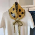 Korean sweet style cute tie knitted scarf winter warm ear protection neck collar - Yellow & Black / 15*53cm