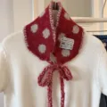 Knit polka dot detachable collar scarf detail showcasing soft wool texture and cute bow tie. - Red Gray / 15*53cm