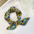 Bohemian geometric floral print small square scarf silk neckerchief women fashion accessory - 70x70cm High Quality Version / Art Window Royal Blue