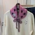 Korean candy color cute polka dot knitted neck scarf warm winter ear protection cute strap - Raspberry / 15*53cm