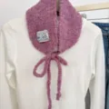Koreanische süße Strickschal mit Bändern für Damen Herbst Winter warme Accessoires Mode Stil - Rosa-Lila / 15*53cm