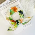 Floral print square scarf with crochet lace edge, lightweight soft neck scarf for women. - 70x70cm High Quality Version / Three Color Large Leaf White Green