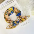 Floral print silk square scarf with delicate lace trim, soft breathable neckerchief accessory. - 70x70cm High Quality Version / Plum Blossom Blue Khaki