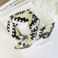 Stylish black and white patterned silk square scarf with gold details for women chic neckerchief. - 70x70cm High Quality Version / Black Border Letter Leaf