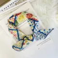 Elegant baroque geometric print silk square scarf, stylish neck accessory for women. - 70x70cm High Quality Version / Square Polka Dot Leaf Blue