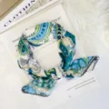 Fashionable blue floral small square silk scarf for women, soft lightweight neck decor accessory. - 70x70cm High Quality Version / Abstract Leaf Green White