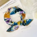 Detail shot of a multi-color abstract print square scarf with delicate lace trim, soft fabric. - 70cm Wave Edge / Irregular Combination Blue Purple