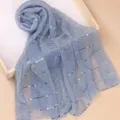 Blue pleated sequin scarf for women, elegant shimmering long hijab and fashion shawl. - Lake Blue